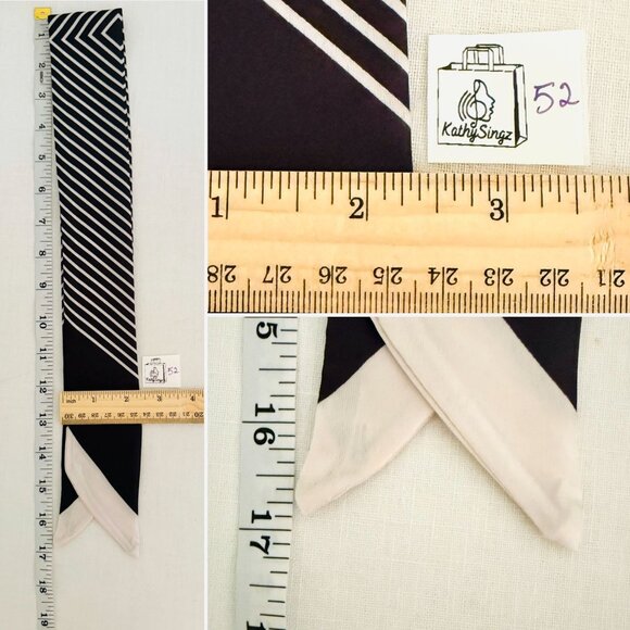 Striped Slim Scarf 34in Black White Retro Mod Minimalist Neck Tie Hair Bow Bag - Picture 6 of 10
